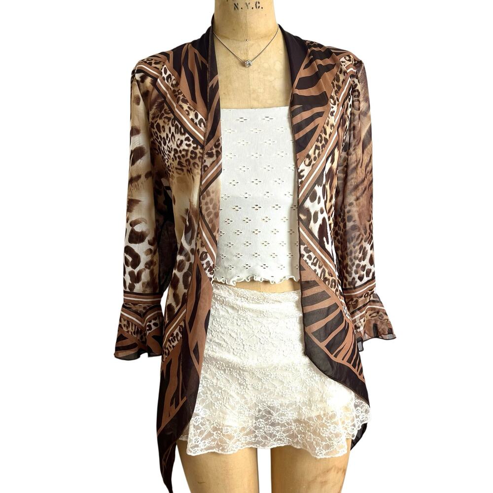 Elementz Sheer Leopard Print Duster Cardigan Rhin… - image 2